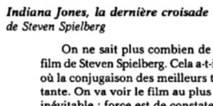 Critique d'Indiana Jones par Jean-Claude Guiguet