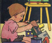 Enfant peignant ses jouets, album à colorier<br>============================